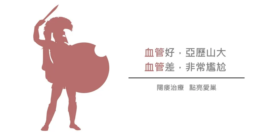 盾牌與長矛的古代戰士剪影,配上標題「血管好,亞歷山大;血管差,非常尷尬」